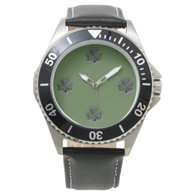 Green grundge trendy man Irish lucky shamrock Watch (Front)