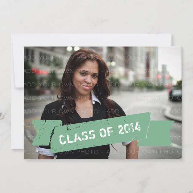 Green Grunge Banner Grad Invitation (Front)
