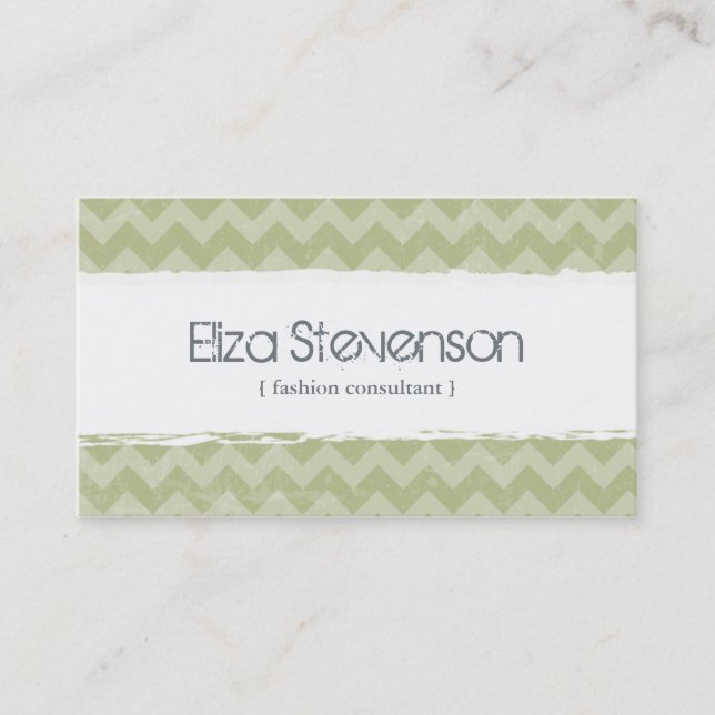 Green Grunge Chevron Consultant Business Card (Front)