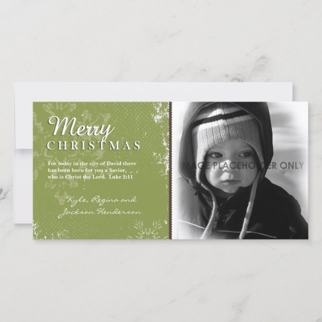 Green Grunge Christmas Photo Card (Front)