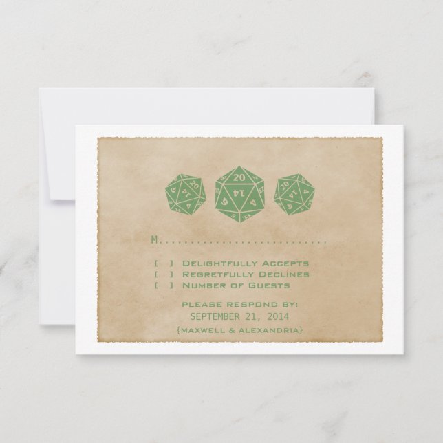 Green Grunge D20 Dice Gamer Response Card (Front)