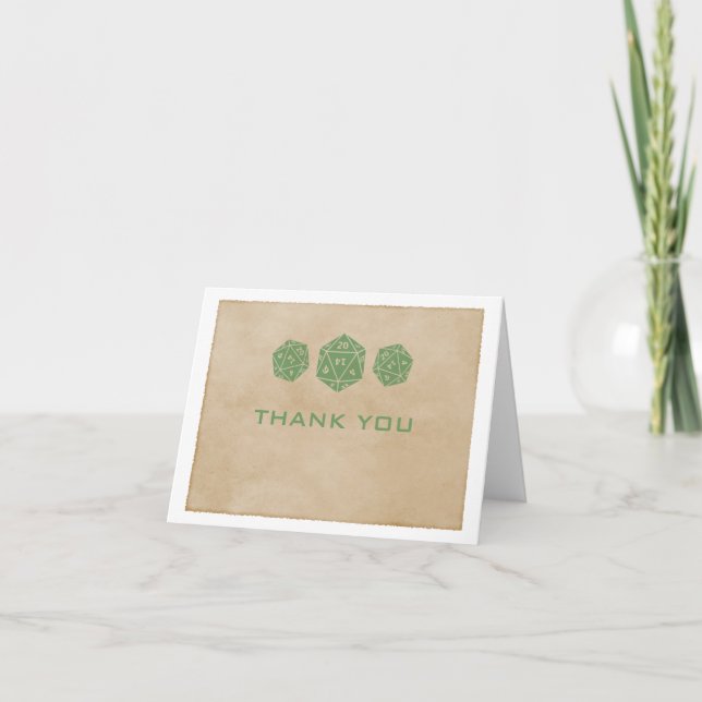 Green Grunge D20 Dice Gamer Thank You Card (Front)