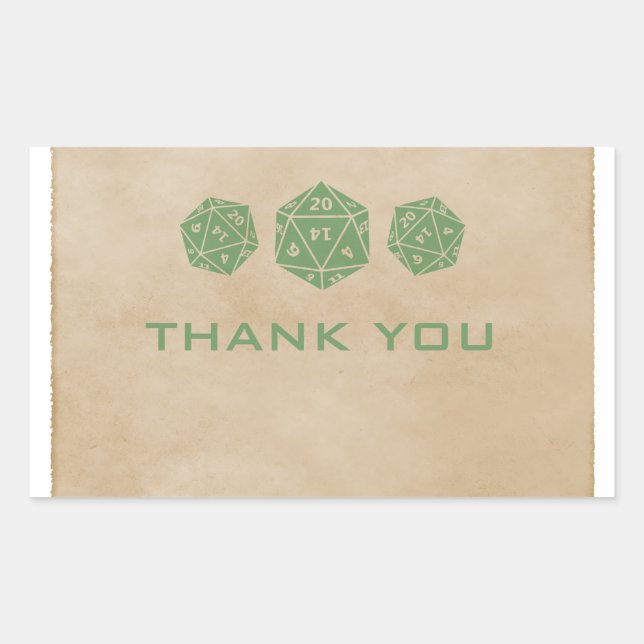 Green Grunge D20 Dice Gamer Thank You Stickers (Front)