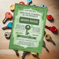 Green Grunge Escape Room Key Birthday Party