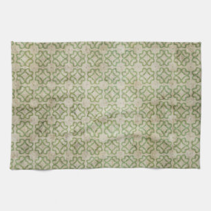 Green Grunge Flower Pattern Tea Towel