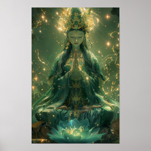 Green GuanYin Poster - Serene Buddhist Artwork