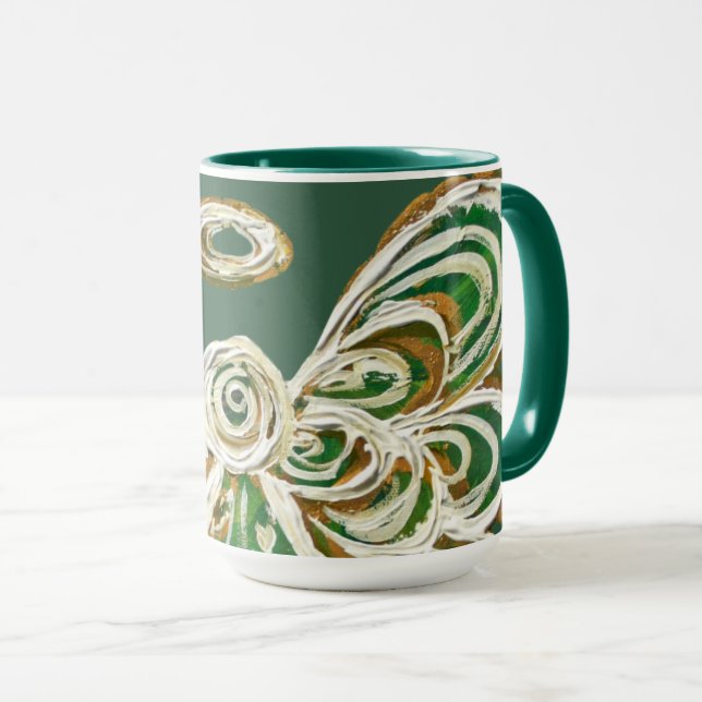 Green Guardian Angel Christmas Art Coffee Mug Cups (Front Right)