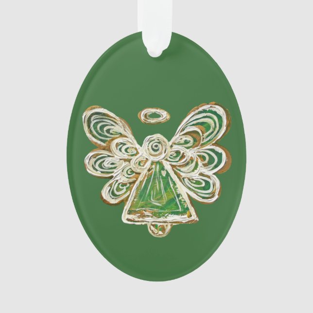 Green Guardian Angel Christmas Pendant Ornament (Front)