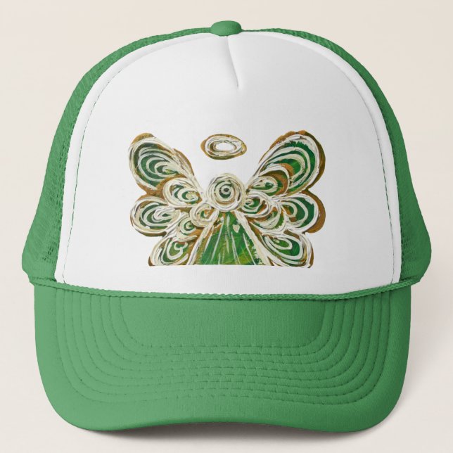 Green Guardian Angel Custom Art Hat or Cap (Front)