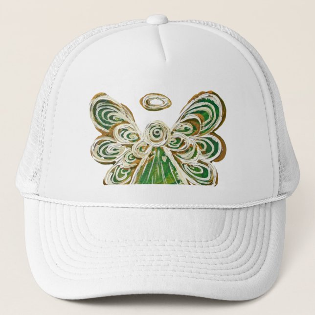 Green Guardian Angel Custom Art Hat or Cap (Front)