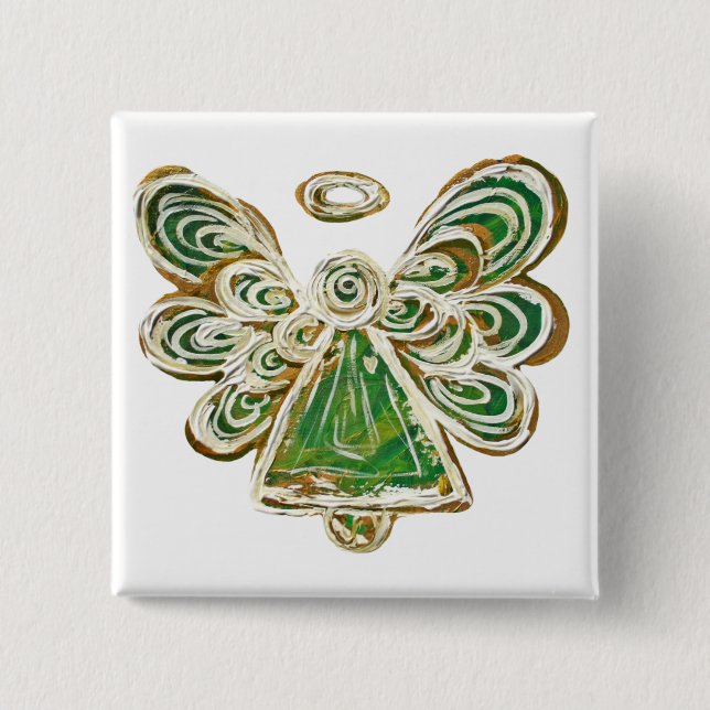 Green Guardian Angel Custom Holiday Button Pins (Front)