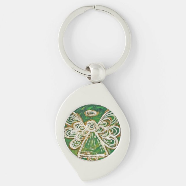 Green Guardian Angel Custom Keychains (Front)