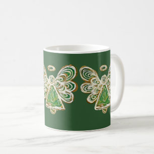 Green Guardian Angel Holiday Art Coffee Mug Cup