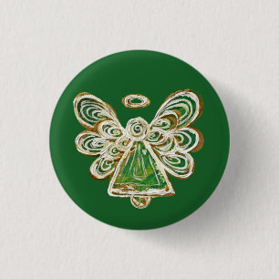 Green Guardian Holiday Angel Custom Button Pins