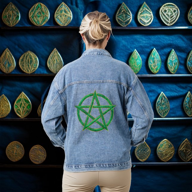 Green Guardian: The Malachite Pentagram Denim Jacket (Creator Uploaded)
