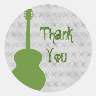 Green Guitar Grunge Thank You Stickers