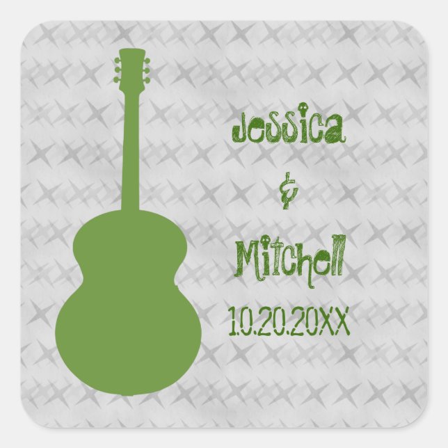 Green Guitar Grunge Wedding Stickers (Front)
