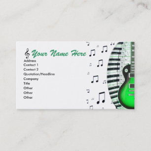 Green Guitar Piano Keyboard & Notes Business Card