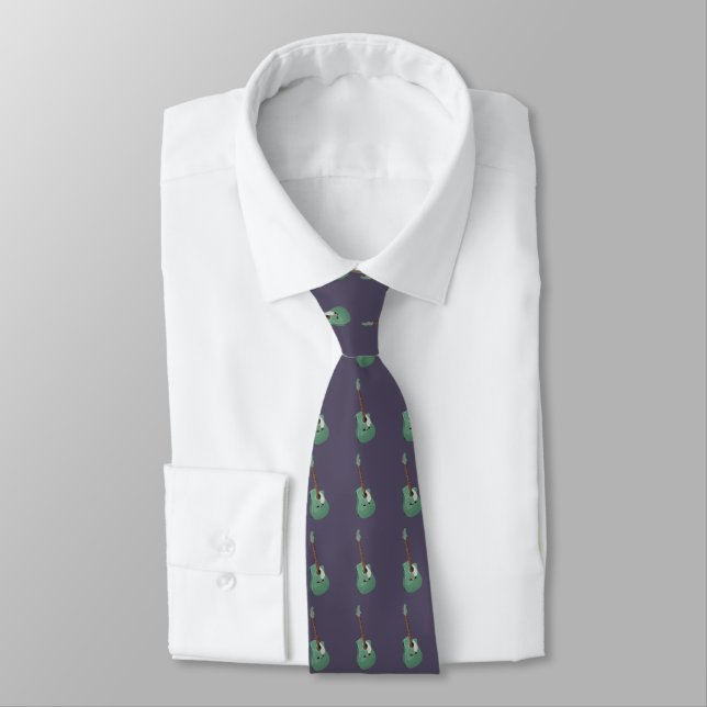 Green guitars on dark blue tie (Tied)