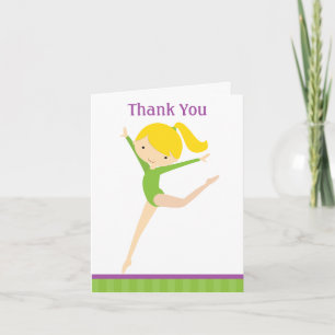Green Gymnast Thank You Note Cards