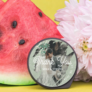 green Gypsophila photo wedding Thank you  Classic Round Sticker