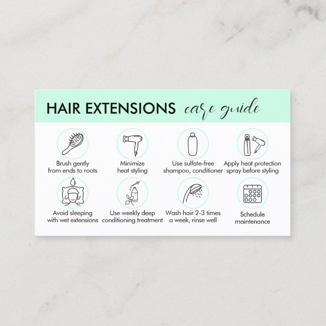Green Hair Extensions After Care Guide Instruction Business Card (Back)