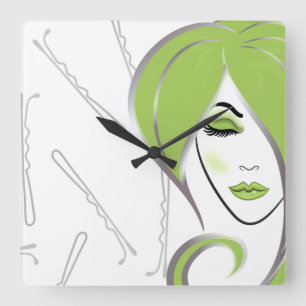 Green hair girl - Salon clock