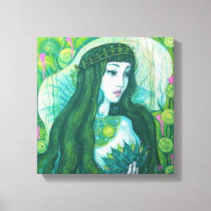 Green Hair Mermaid Underwater Fantasy Surreal Art Canvas Print