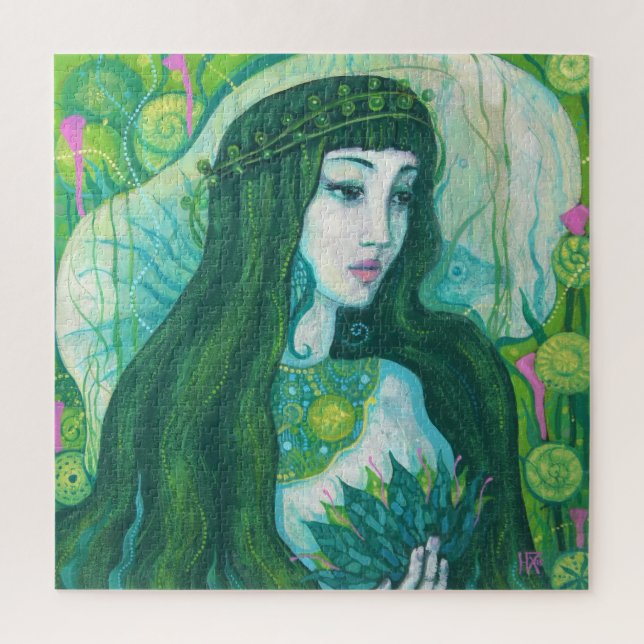 Green Hair Mermaid Underwater Fantasy Surreal Art Jigsaw Puzzle (Vertical)
