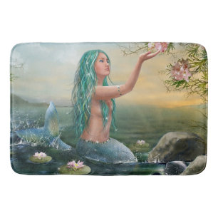 green haired mermaid bath mat