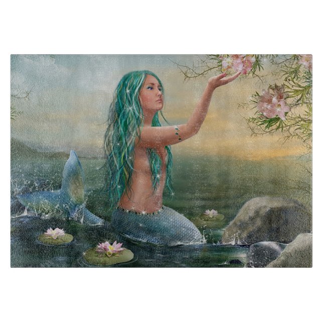 green haired mermaid cutting board (Front)
