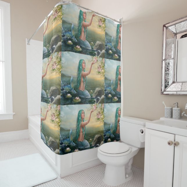 green haired mermaid shower curtain (In Situ)