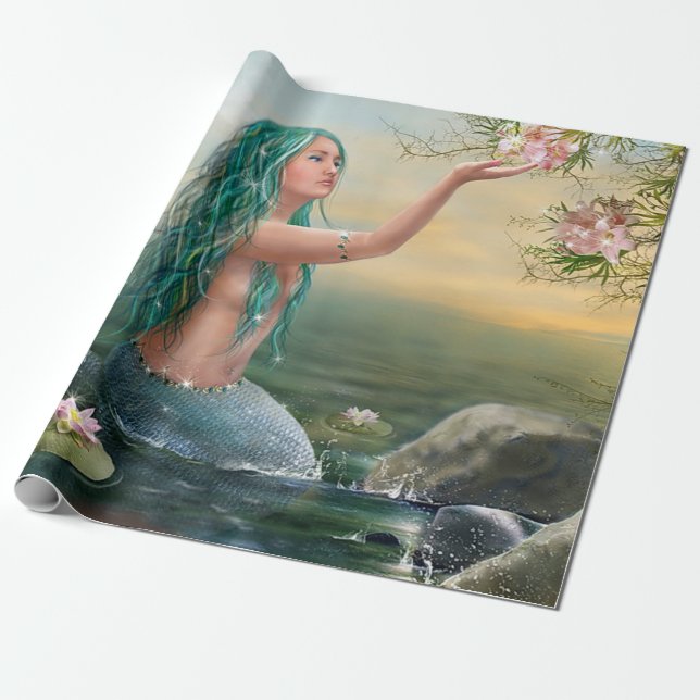 green haired mermaid wrapping paper (Unrolled)