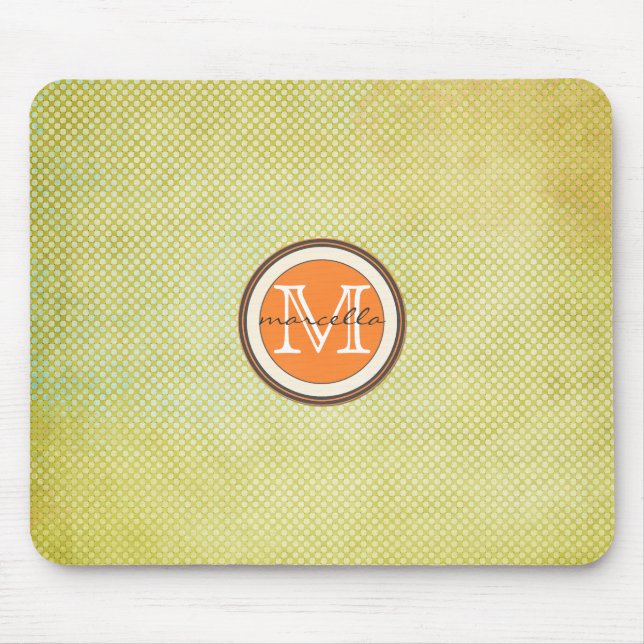 Green Halftone Orange Monogram Mouse Pad (Front)