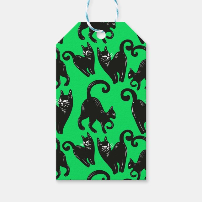 Green Halloween Black Cat Gift Tags (Front)