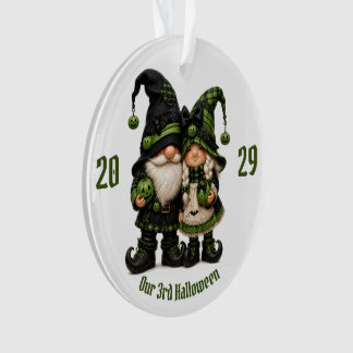 Green Halloween Gnome Couple, Plaid Gnome Couple, Ornament