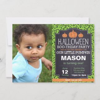 Green Halloween Pumpkin Invite with Photo