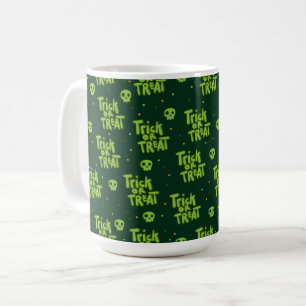 GREEN HALLOWEEN TRICK OR TREAT & SKULLS COFFEE MUG