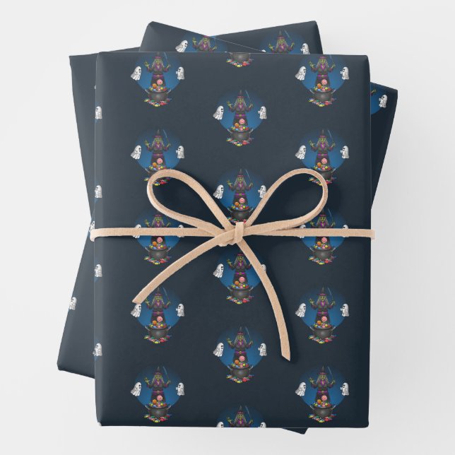 Green Halloween Witch Wrapping Paper Sheet (In situ)