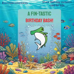 Green Hammerhead Shark Fin-tastic Kid Birthday Invitation