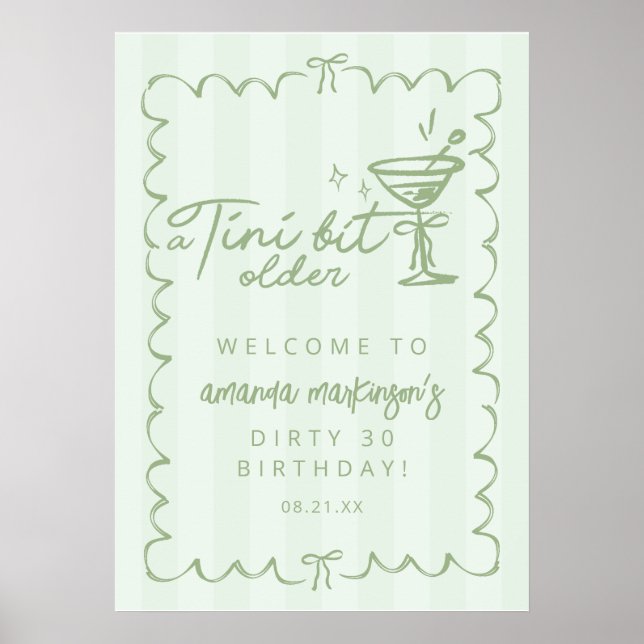 Green Hand Drawn A Tini Bit Older Birthday Welcome Poster (Front)