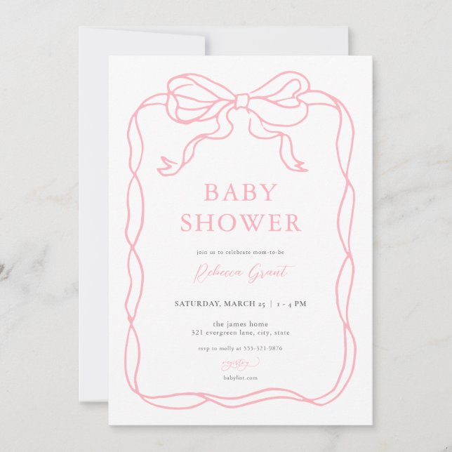 Green Hand Drawn Bow Baby Shower Invitation (Front)
