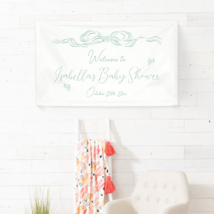 Green Hand Drawn Bow Baby Shower Welcome  Banner