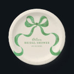 Green Hand Drawn Bow Bridal Shower Paper Plate<br><div class="desc">Celebrate in style with these vintage inspired bridal shower paper plates featuring a green hand drawn oval frame with a bow.</div>