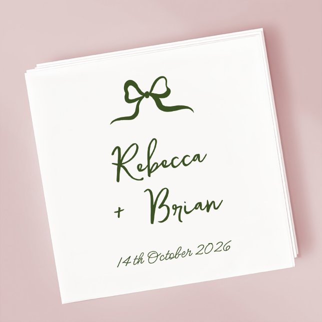 Green Hand Drawn Bow Ribbon Sketch Wedding Napkin (Creator Uploaded)