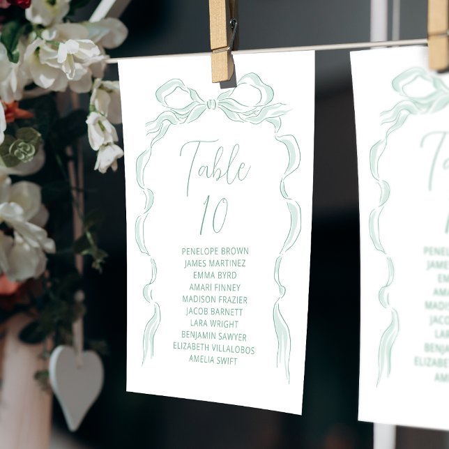 Green Hand Drawn Bow Table Number seating chart (Green Hand Drawn Bow Table Number seating chart)
