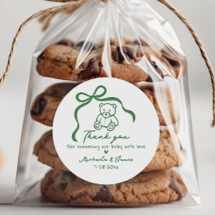 Green Hand Drawn Doodle Bow Whimsical Baby Shower Classic Round Sticker