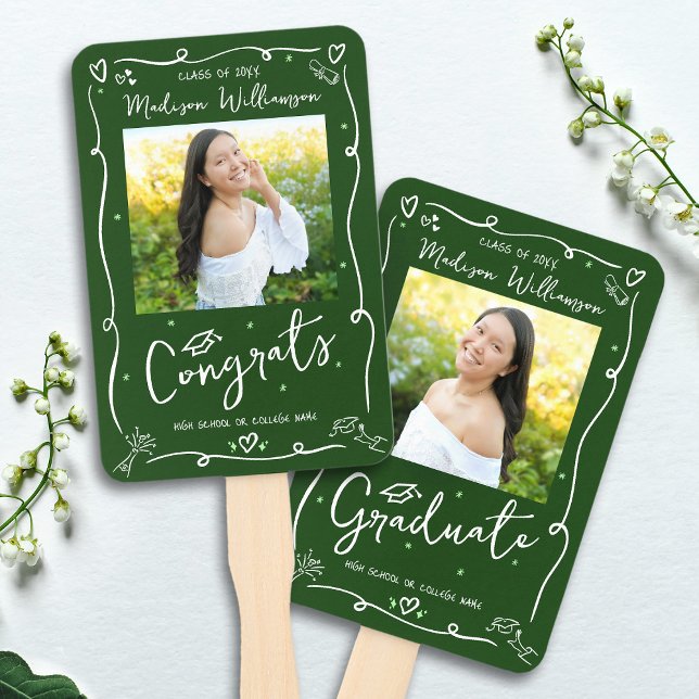 Green Hand Drawn Doodle Style Graduation 2 Photo Fan (Creator Uploaded)