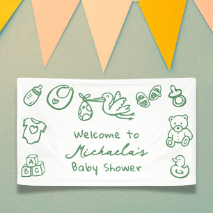 Green Hand Drawn Doodle Whimsical Baby Shower Banner