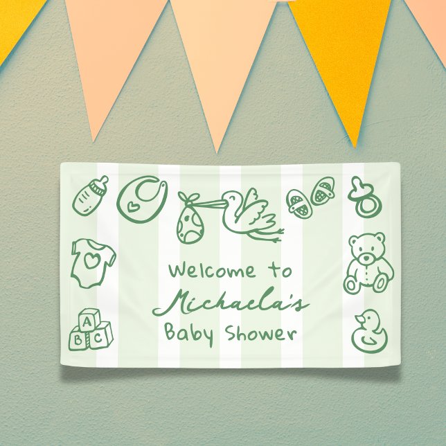 Green Hand Drawn Doodle Whimsical Baby Shower Banner (Creator Uploaded)